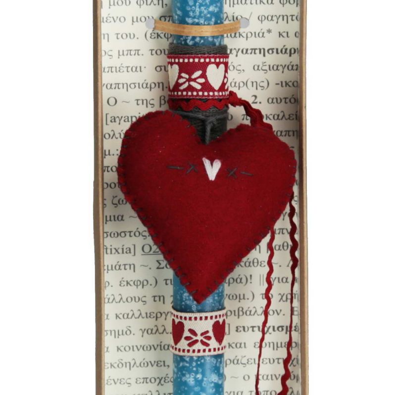 Easter Candle Med embroidered heart-Red