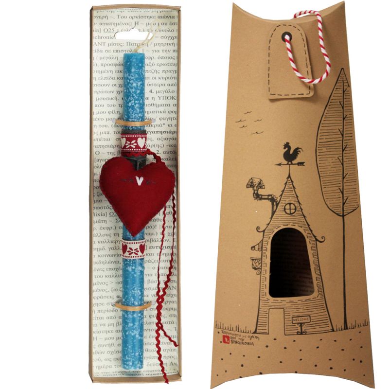 Easter Candle Med embroidered heart-Red