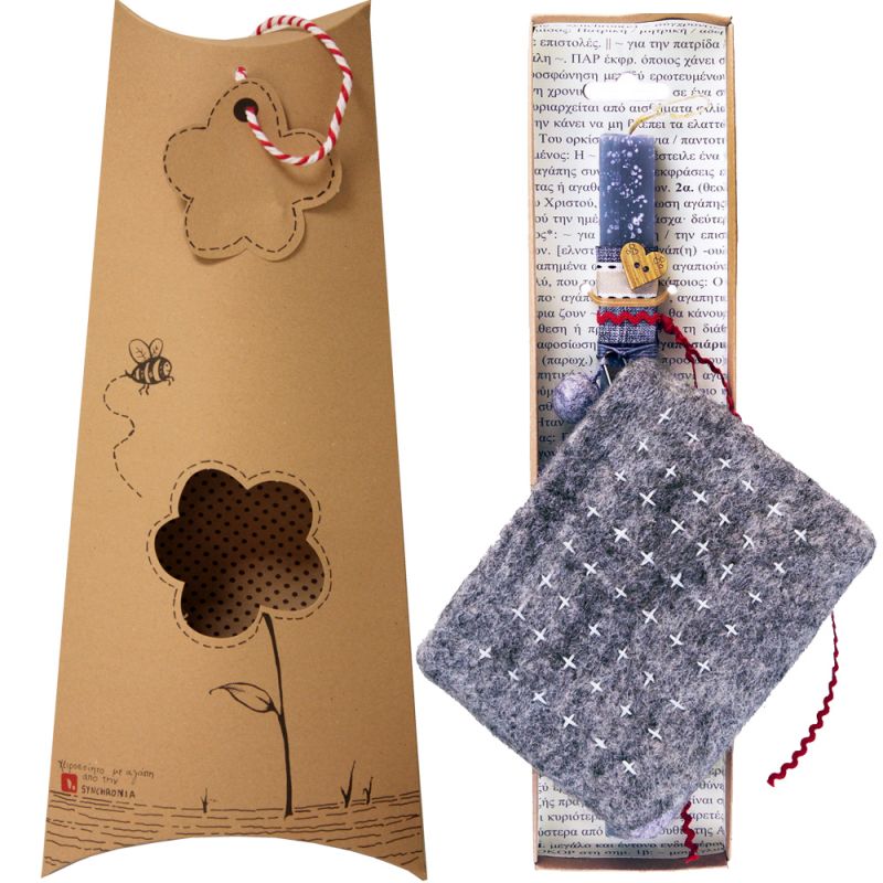 Easter Candle Felt sashiko purse-Light grey