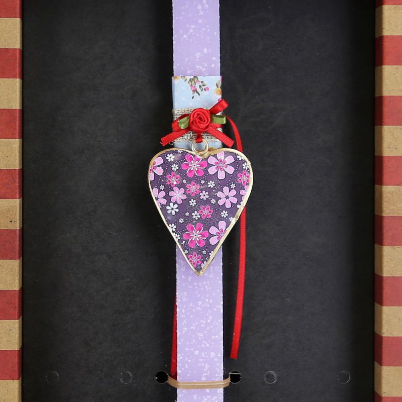 Λαμπάδα Καρδιά φλοράλ - Λιλά