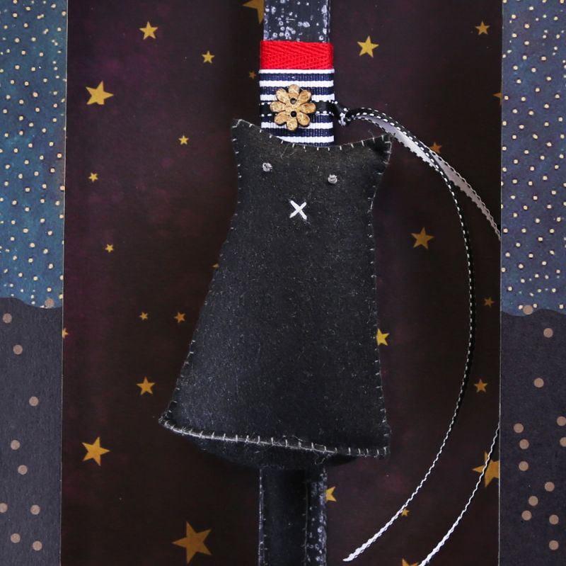 Easter Candle Felt standing black cat-Ernie