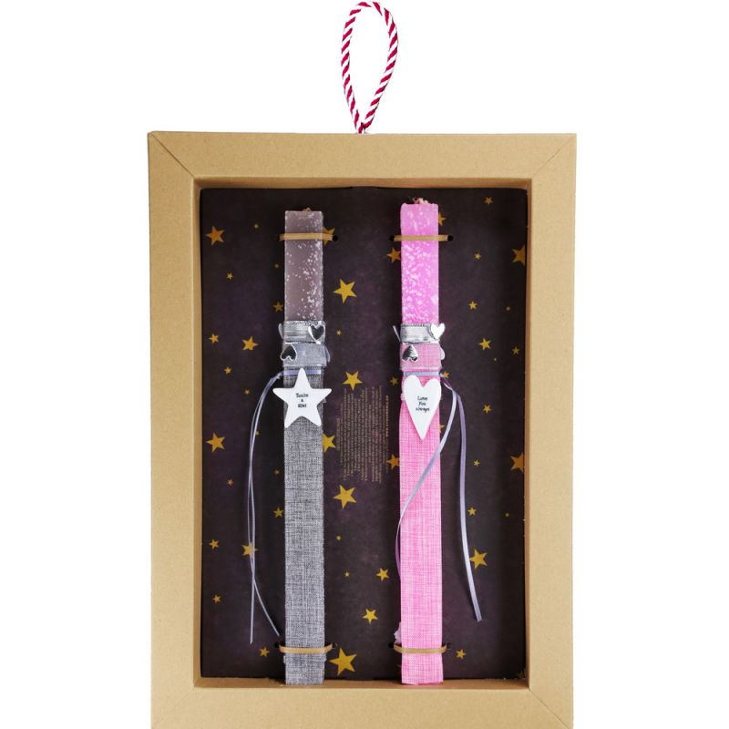 Λαμπάδα (lg) Πορσελάνινο στολίδι για δύο - Αστέρι & Καρδιά