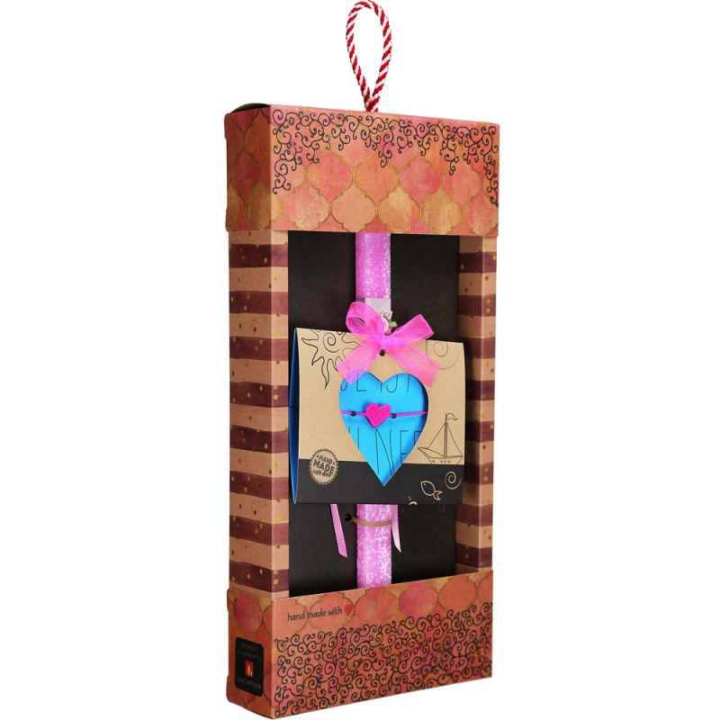 Λαμπάδα Bραχιόλι μακραμέ Καρδιά - Ροζ