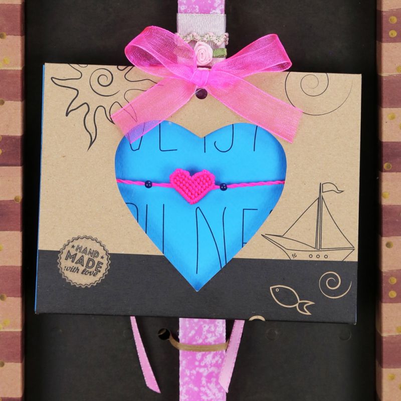 Λαμπάδα Bραχιόλι μακραμέ Καρδιά - Ροζ