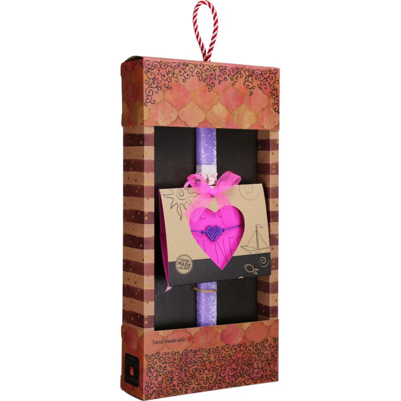 Λαμπάδα Bραχιόλι μακραμέ Καρδιά - Μωβ