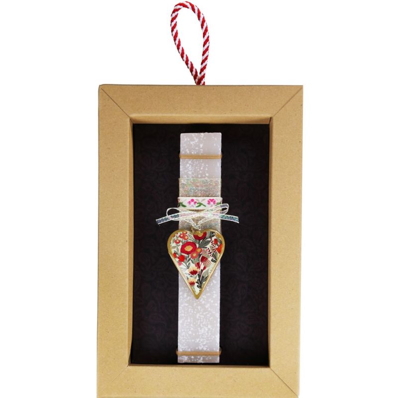 Λαμπάδα Καρδιά φλοράλ μικρή - μπεζ