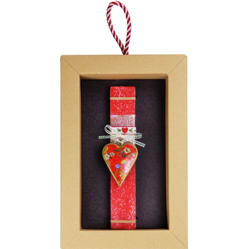 Λαμπάδα Καρδιά φλοράλ μικρή - κόκκινη