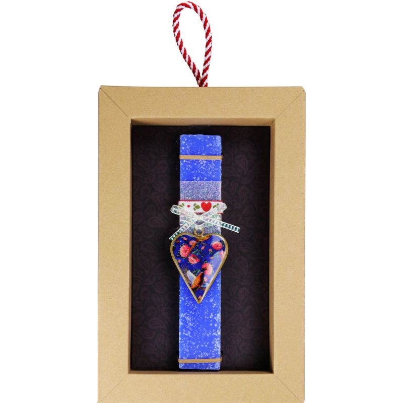 Λαμπάδα Καρδιά φλοράλ μικρή - μπλε