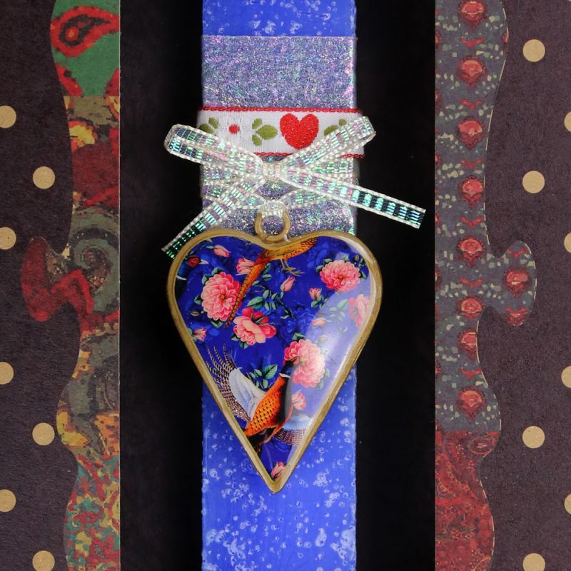 Λαμπάδα Καρδιά φλοράλ μικρή - μπλε