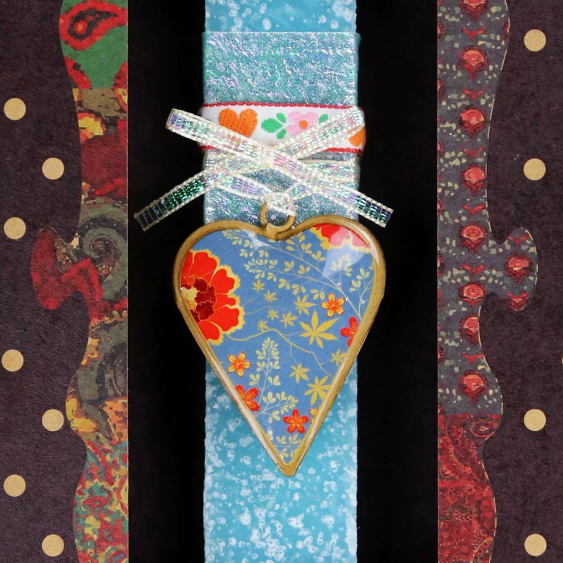 Λαμπάδα Καρδιά φλοράλ μικρή - πετρόλ