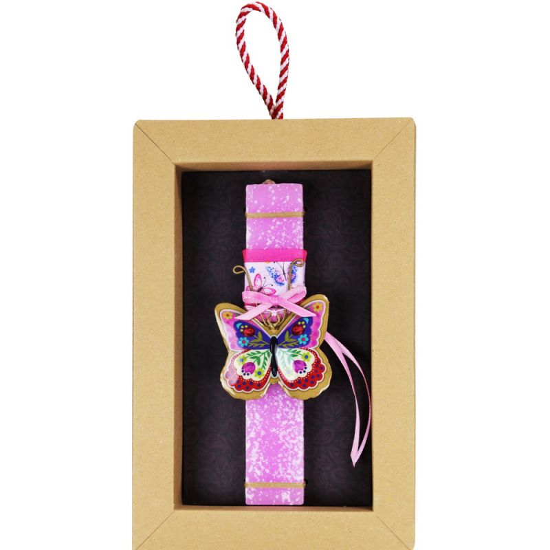 Λαμπάδα Πεταλούδα φλοράλ μικρή - ροζ