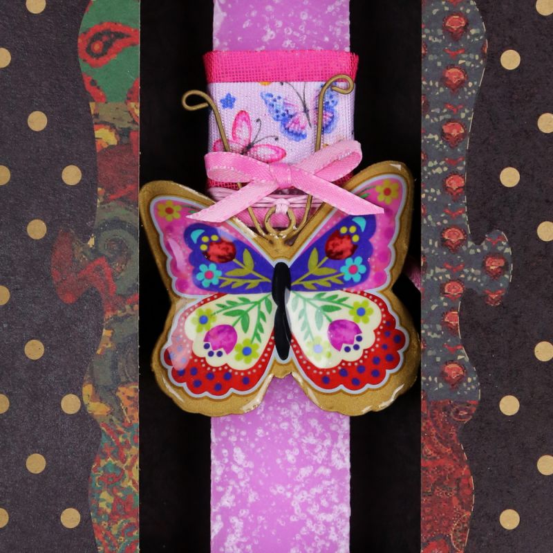 Λαμπάδα Πεταλούδα φλοράλ μικρή - ροζ