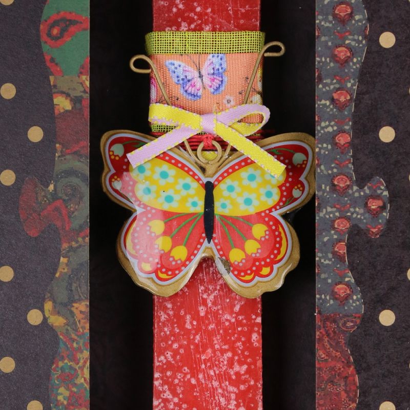 Λαμπάδα Πεταλούδα φλοράλ μικρή - κόκκινο