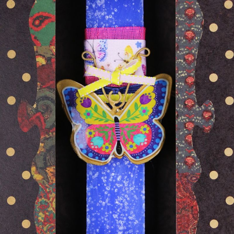 Λαμπάδα Πεταλούδα φλοράλ μικρή - μπλε