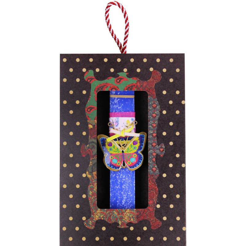 Λαμπάδα Πεταλούδα φλοράλ μικρή - μπλε