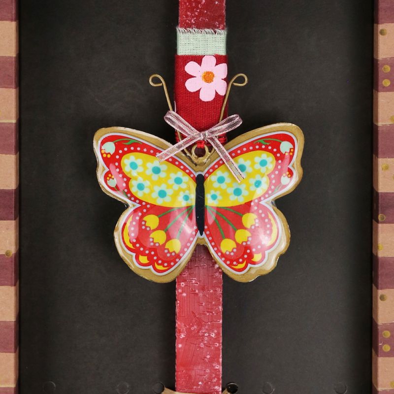 Λαμπάδα Πεταλούδα φλοράλ - Κοκκινη