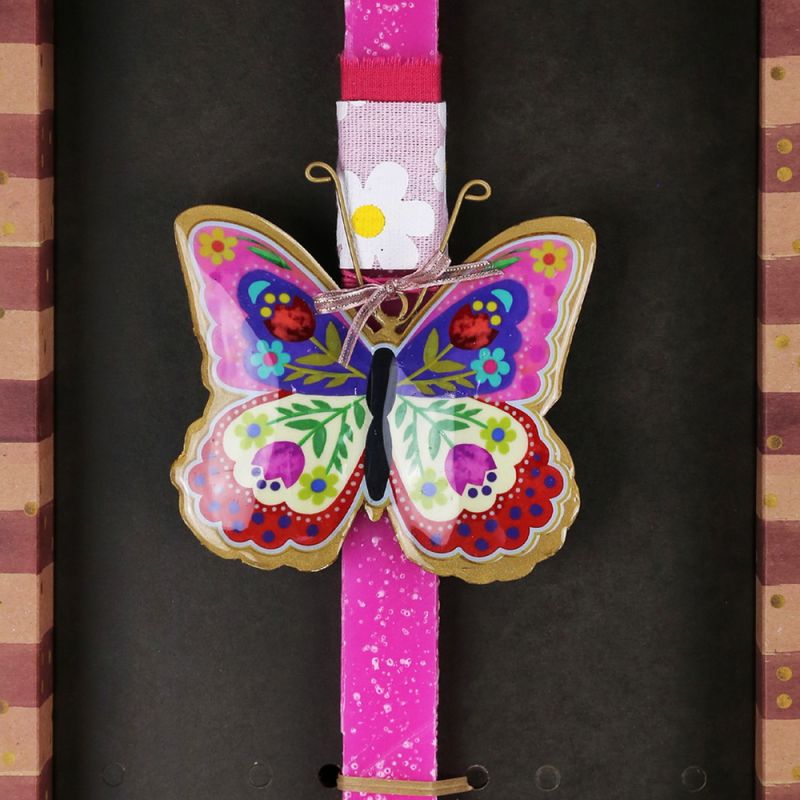 Λαμπάδα Πεταλούδα φλοράλ - Λαχανί