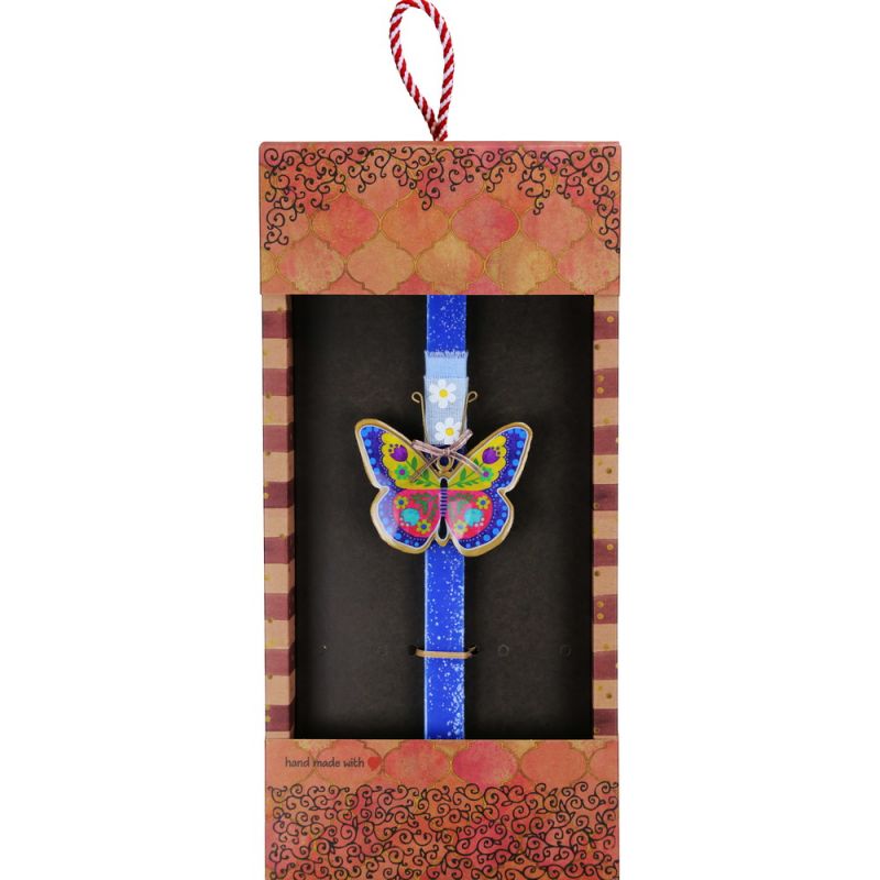 Λαμπάδα Πεταλούδα φλοράλ - Μπλε