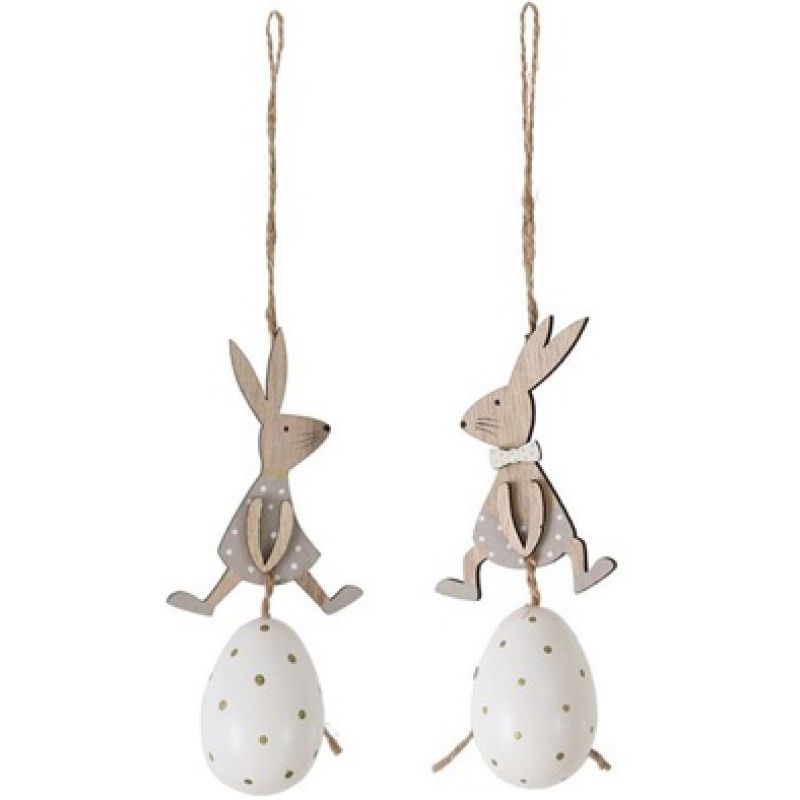 Hanging rabbit with egg wood 15cm 2pc 