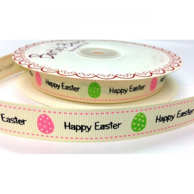 Κορδέλα 25μ.Happy Easter 16χιλ. Ιβουάρ