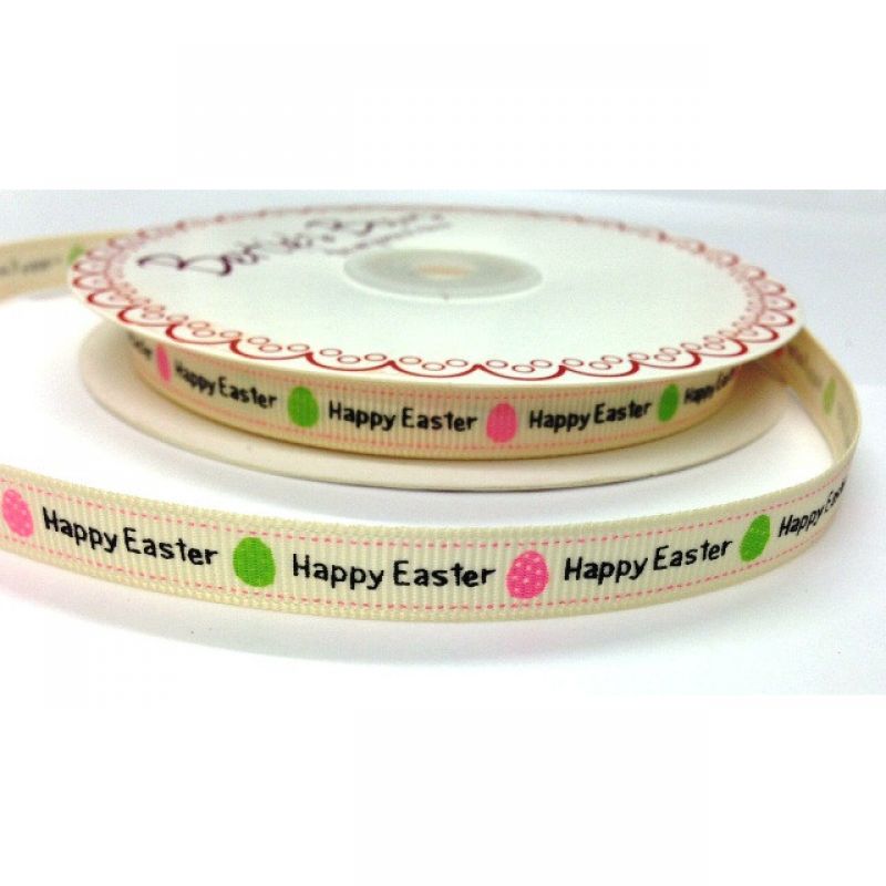 25 meter Happy Easter 9mm ivory ribbon