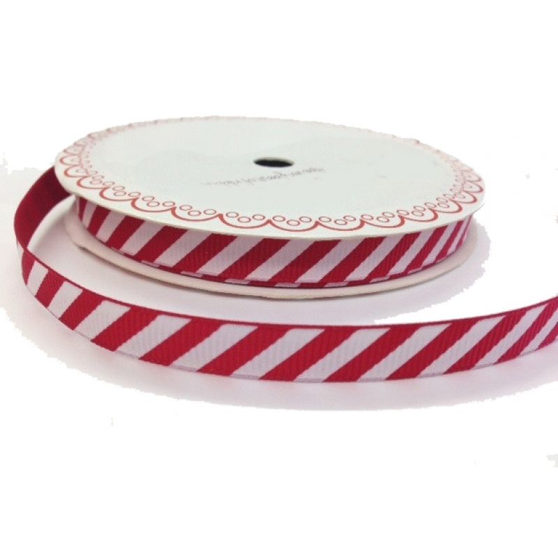 Candy Cane Red/White stripe 9mm Ribbon 25m 