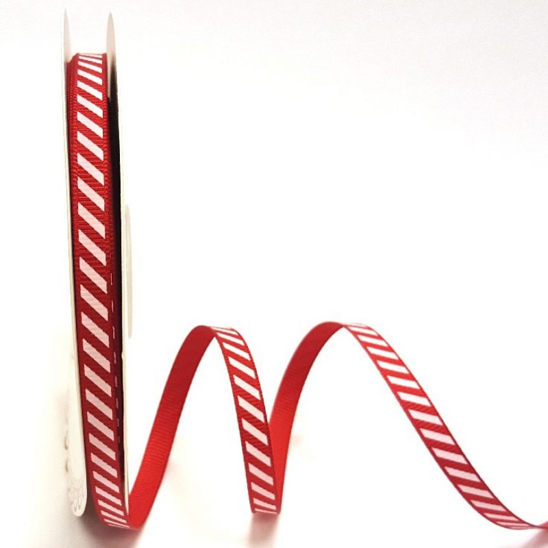 Candy Cane Red/White stripe 6mm Ribbon 25m 
