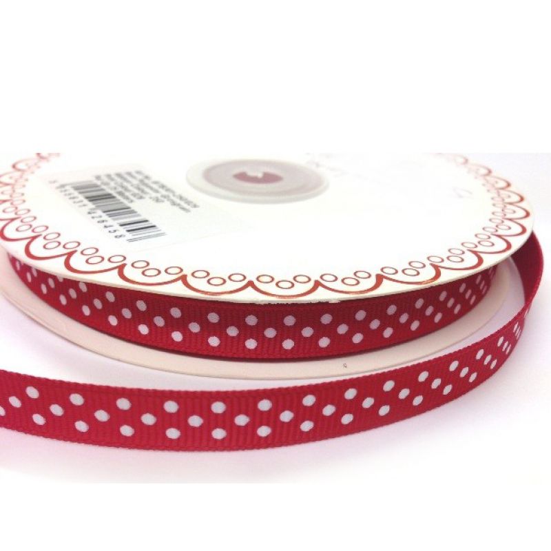 25 meter Red 9mm Ribbon With White Polka  Dot