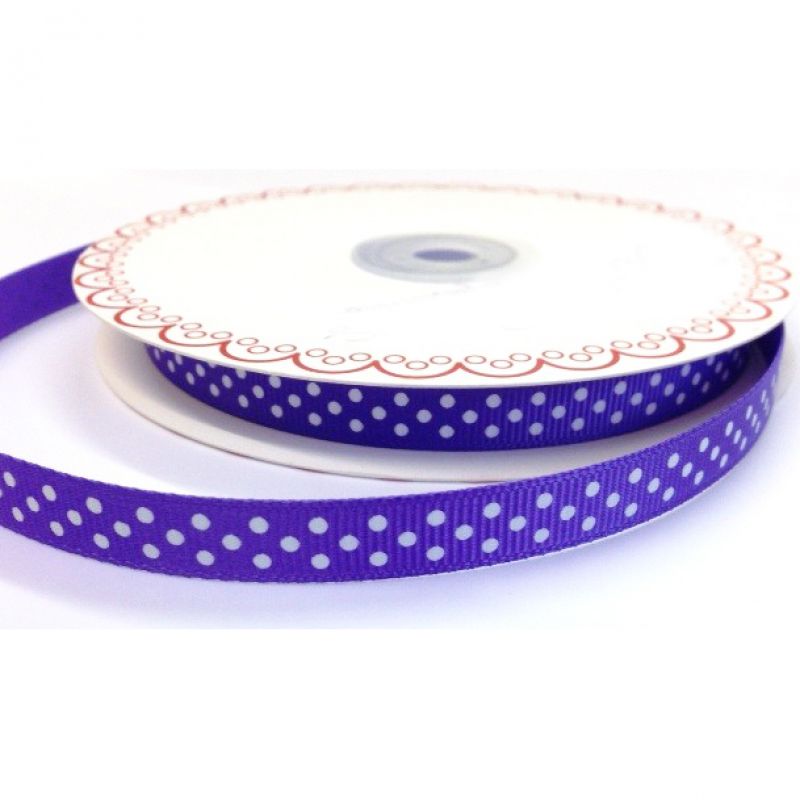 25 meter Purple 9mm Ribbon With White Polka  Dot