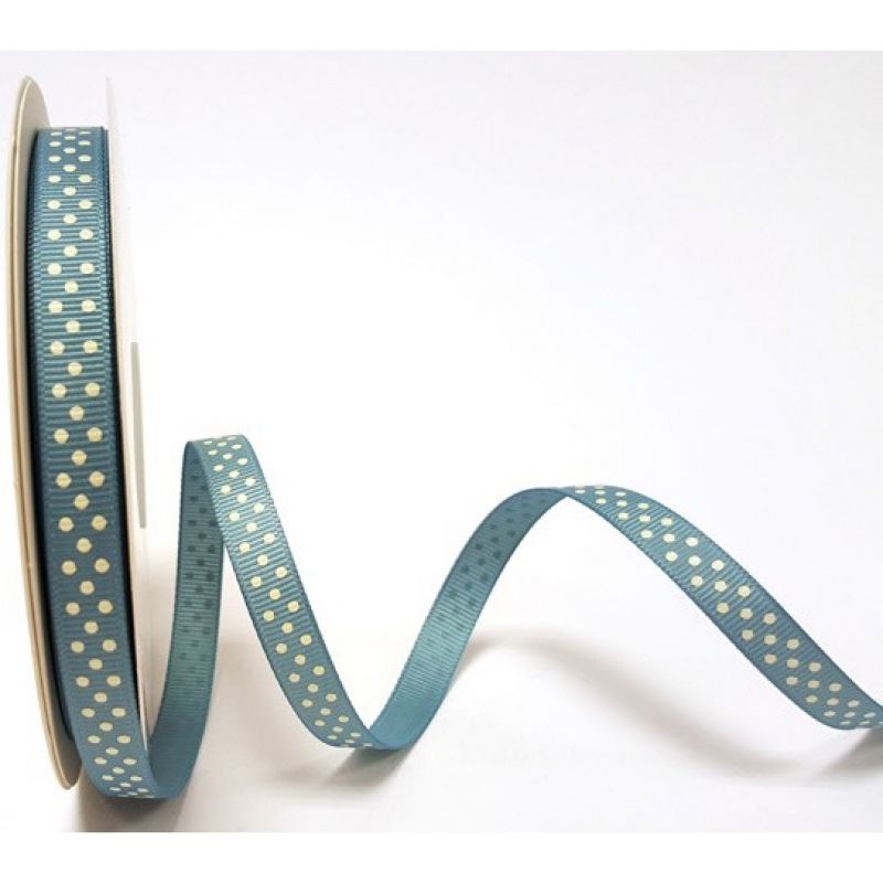 25 meter Sea Breeze 9mm Ribbon with Ivory Polka Dots