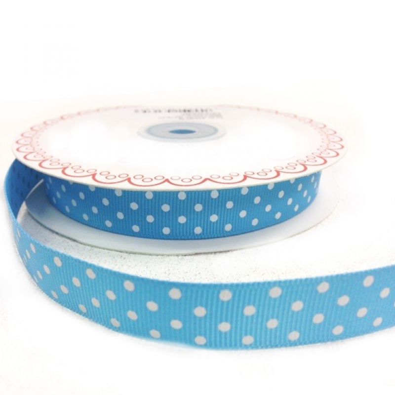 25 meter Turquoise/White polka dot 16mm  grosgrain