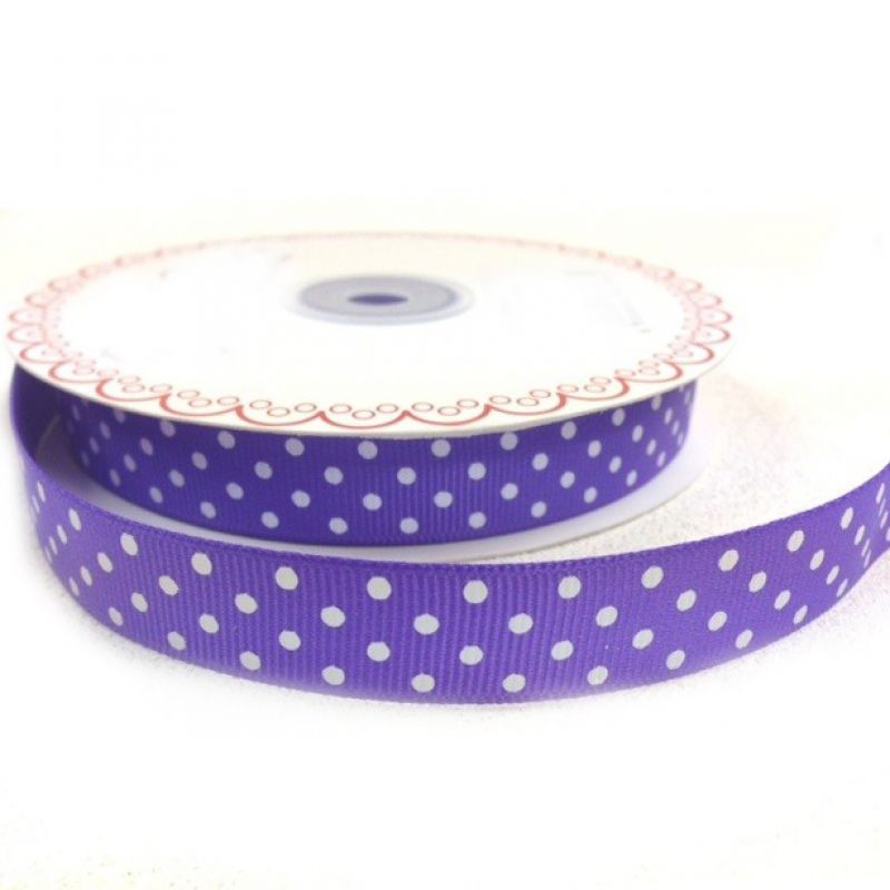 25 meter Purple/White polka dot 16mm grosgrain