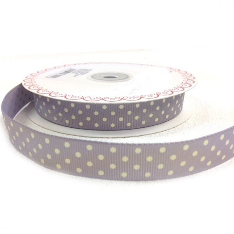 25 meter SilverGrey/Ivory  polka dot 16mm  grosgrain