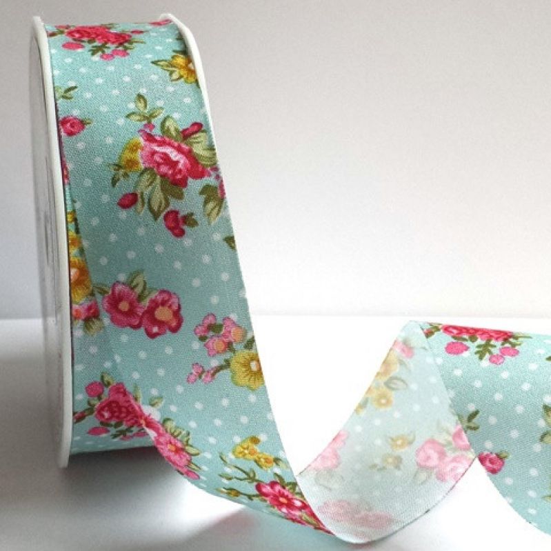 20 meter Blu 25mm Floral Polka Dot Ribbon 