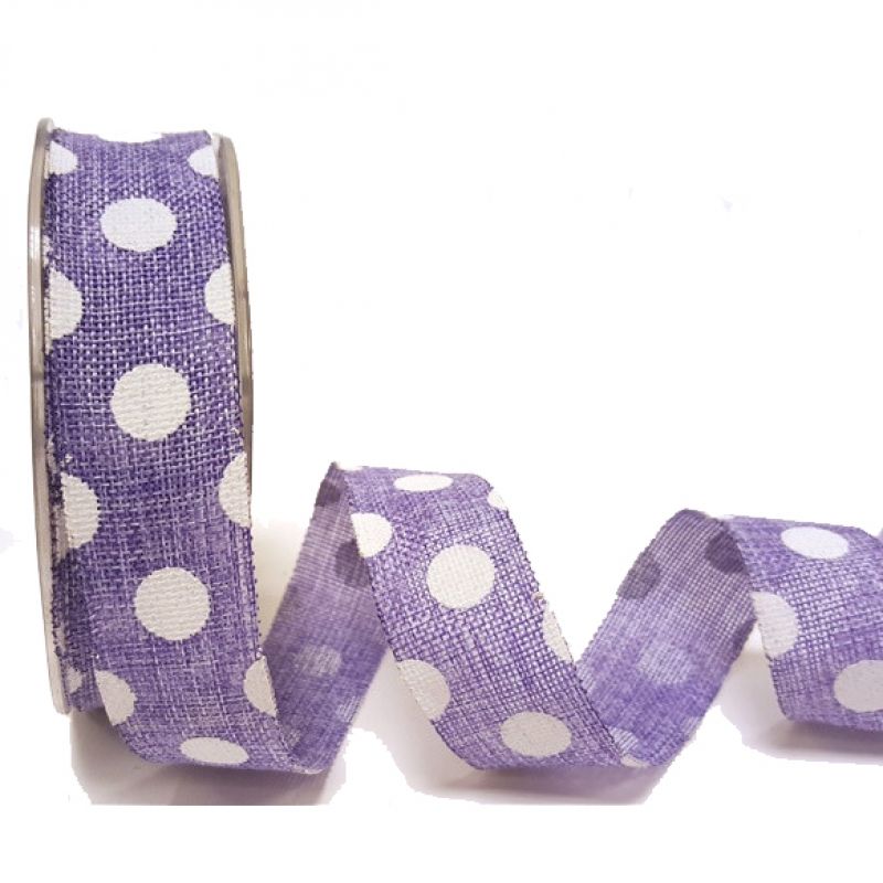 Lilac 25mm Polka Dot Faux Burlap x 20mtr