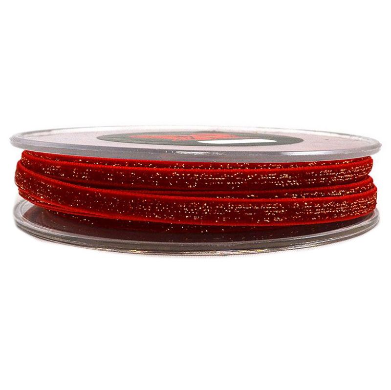 Κορδέλα 18μ. VELVET SPARKLE 7mm  - Κόκκινη