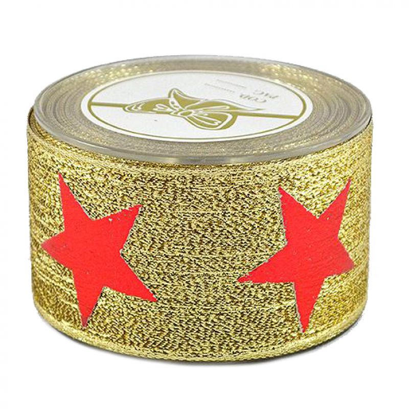 Κορδέλα 9μ. PALERMO METALLIC STAR 5εκ. - Κόκκινη