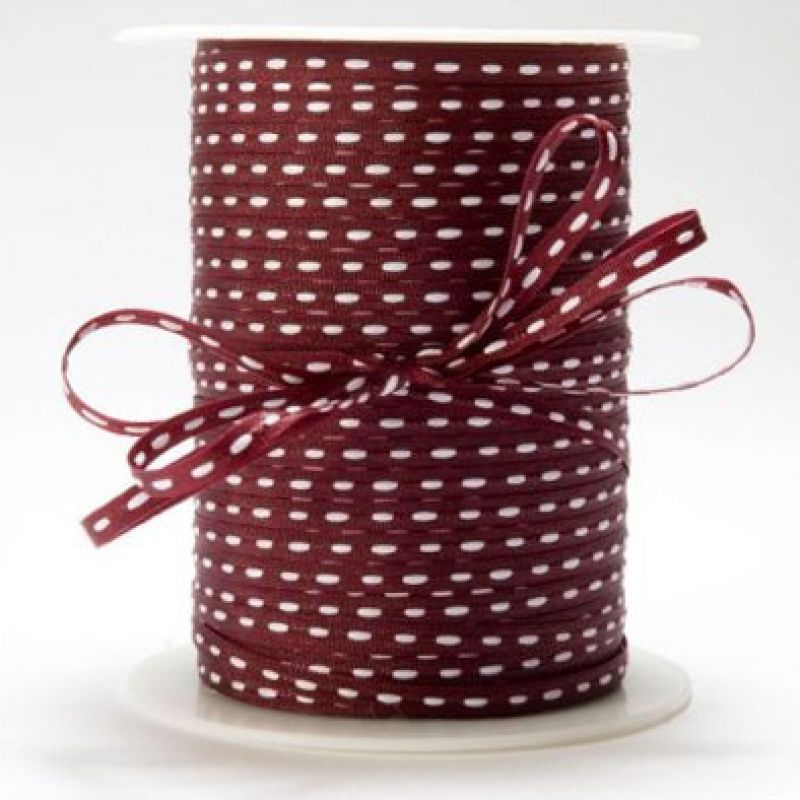 Burgundy with White Stitched Centre Ribbon x 1mtr
