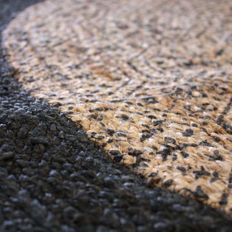 Ψάθινο στρογγυλό χαλί 120 εκ. Μαύρο Μπεζ