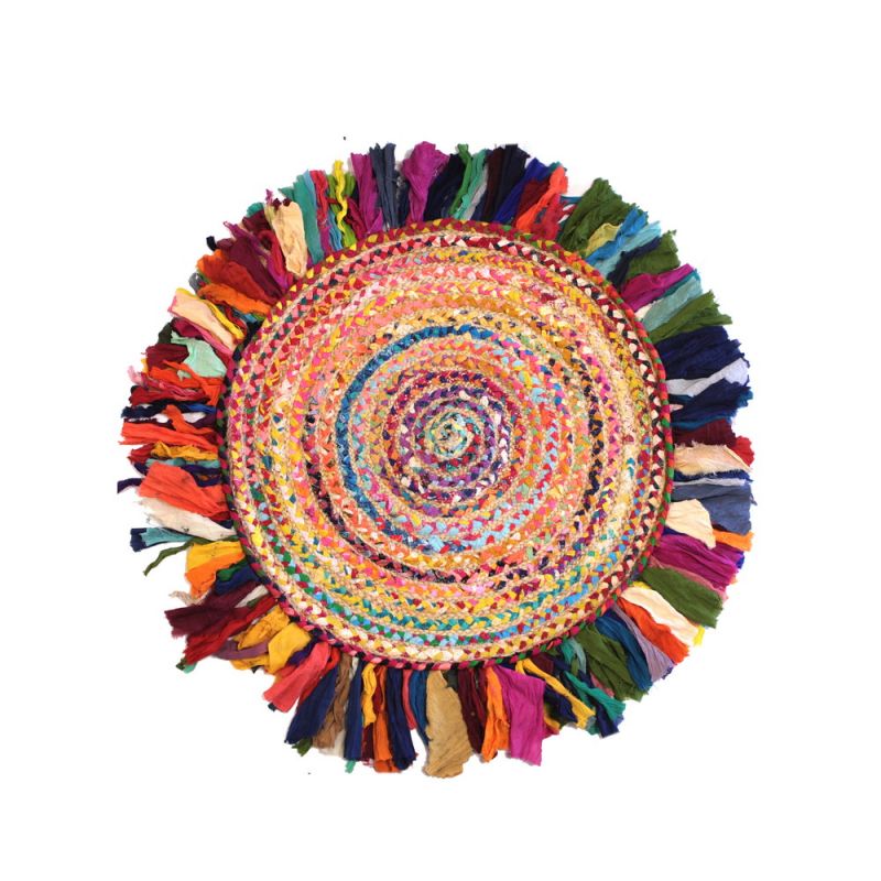 Multi color round jute mat 60x60