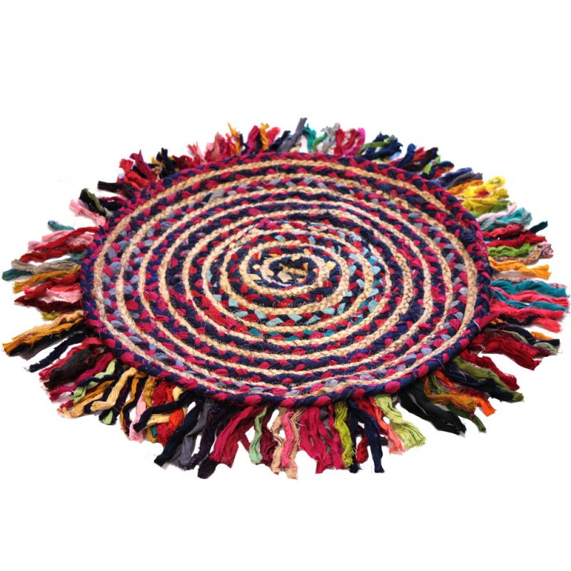 Multi color round jute mat 90x90