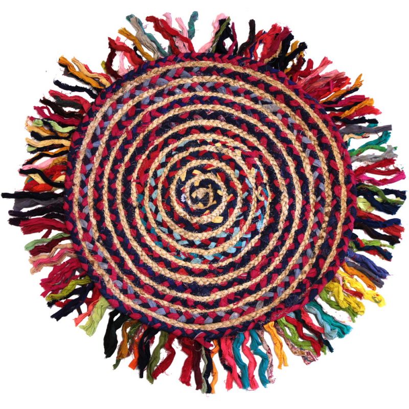 Multi color round jute mat 90x90