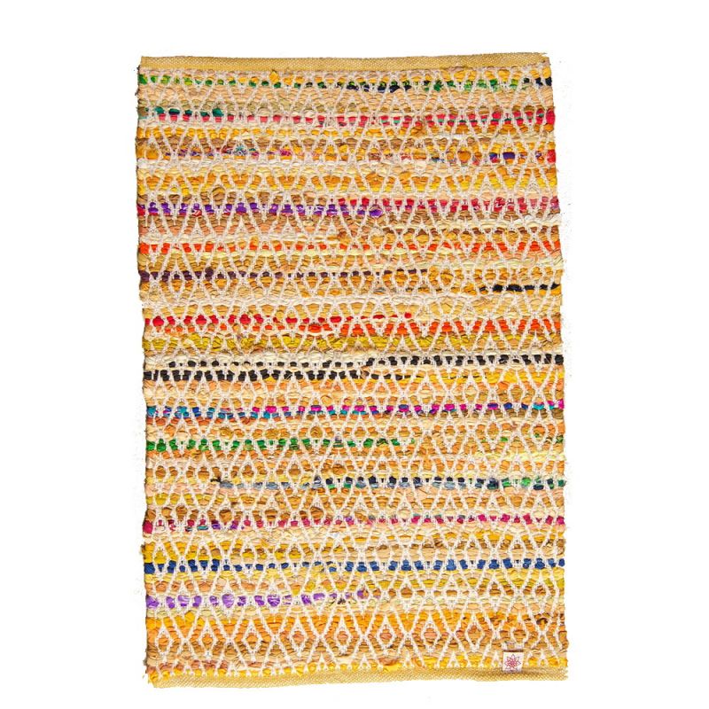 Yellow Upcycled Handloom Rug Made From Old Satin Coat Linings