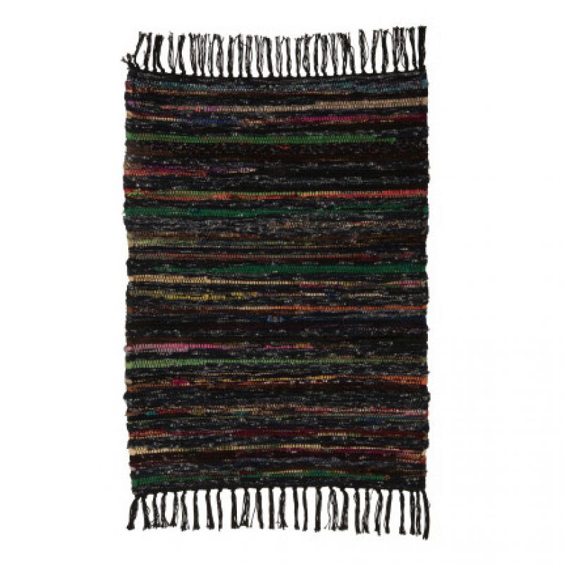 BLACK polyester chindi rug 60x90cm 