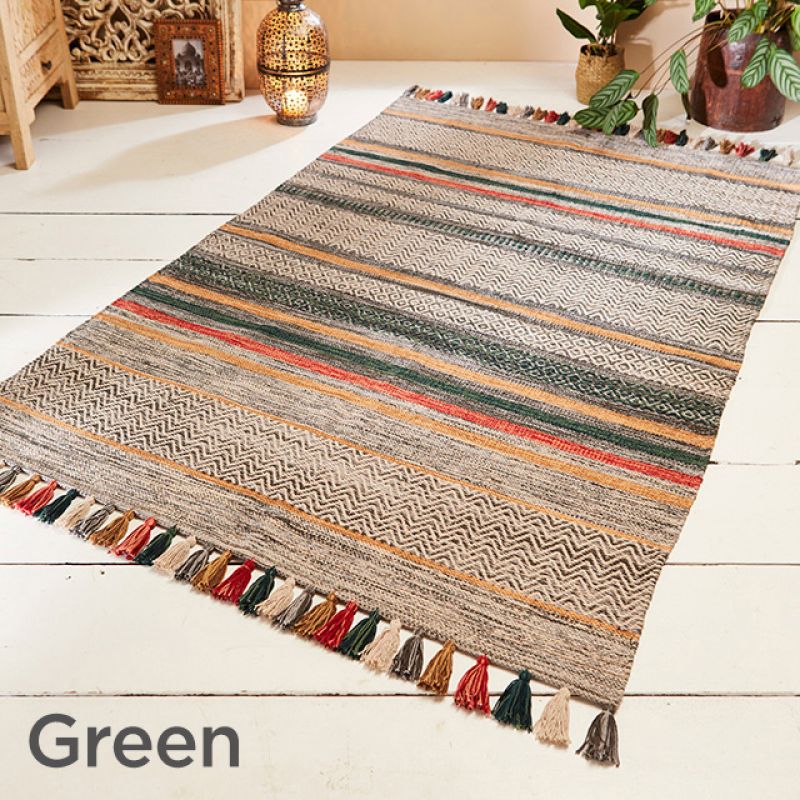 Antara cotton hand loom rug 90x150cm - GREEN