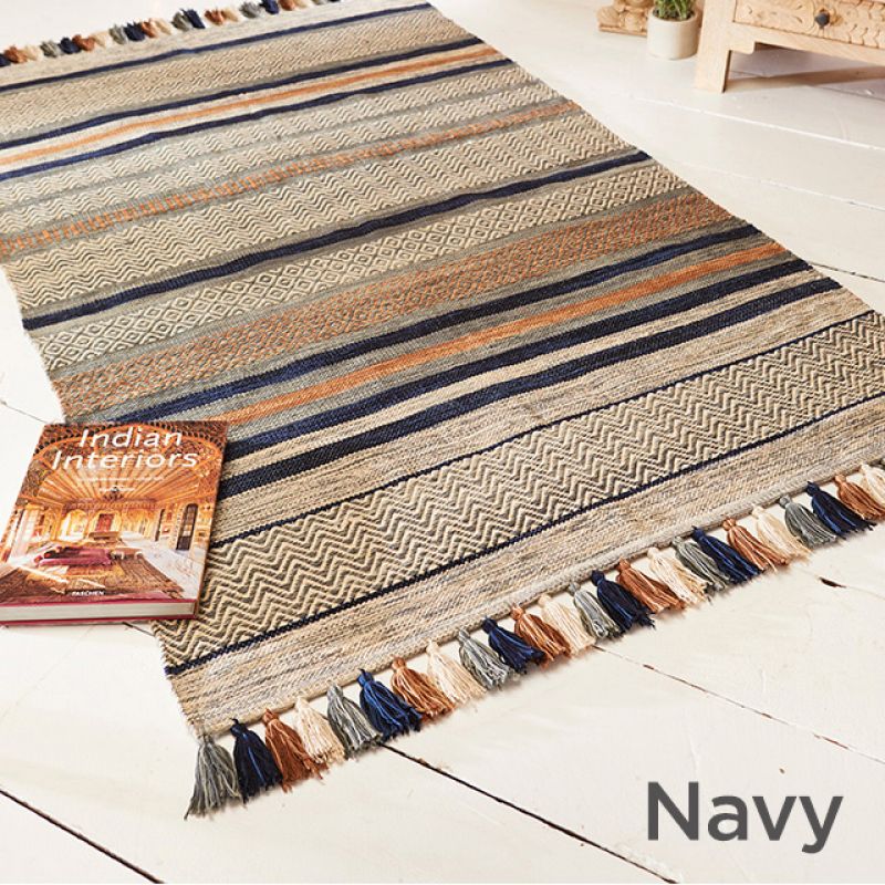 Antara cotton hand loom rug 90x150cm - NAVY