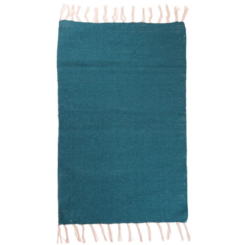 Hesha plain recycled yarn rug, teal, 60x90cm