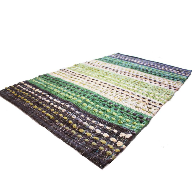 Agra indian cotton chindi rug green, 60x90cm