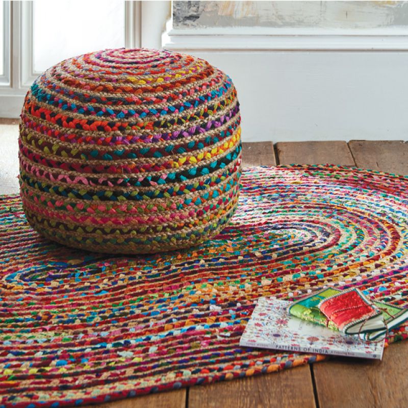 Multi Cotton Chindi & Jute Oval Rug, 60 x 90cm