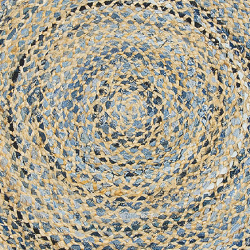 Denim and jute braided round rug, 90cm